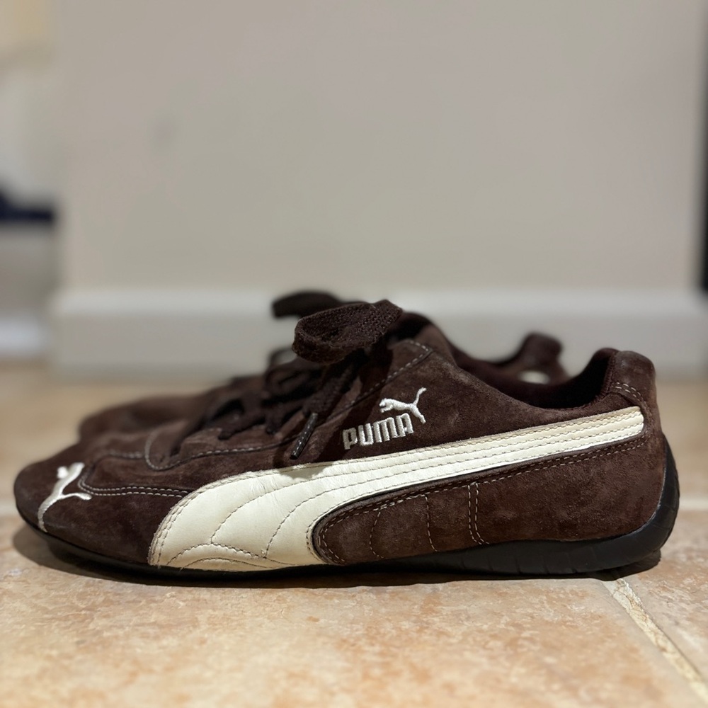 Puma Speedcat Chocolate Suede Shoes with Cream Detail